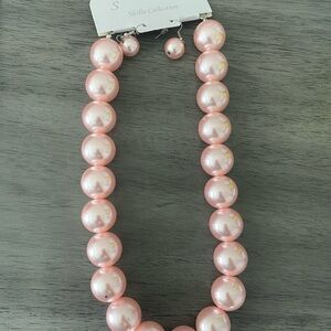 Pink Pearl Necklace and Earring Set